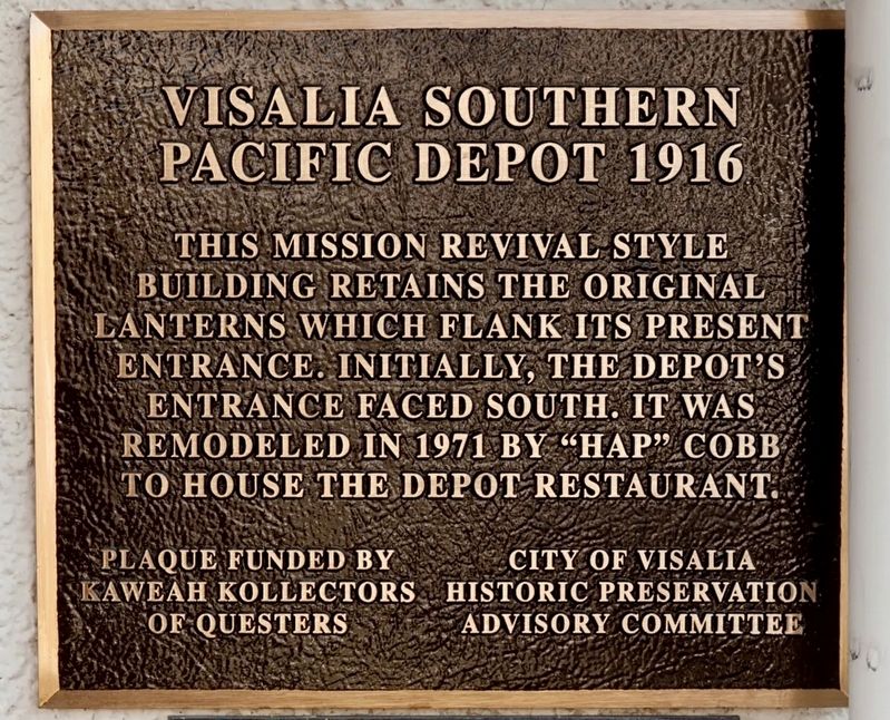 Visalia Southern Pacific Depot Marker image. Click for full size.