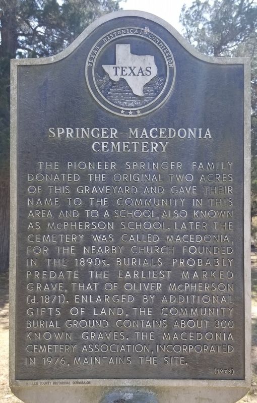 Springer-Macedonia Cemetery Marker image. Click for full size.