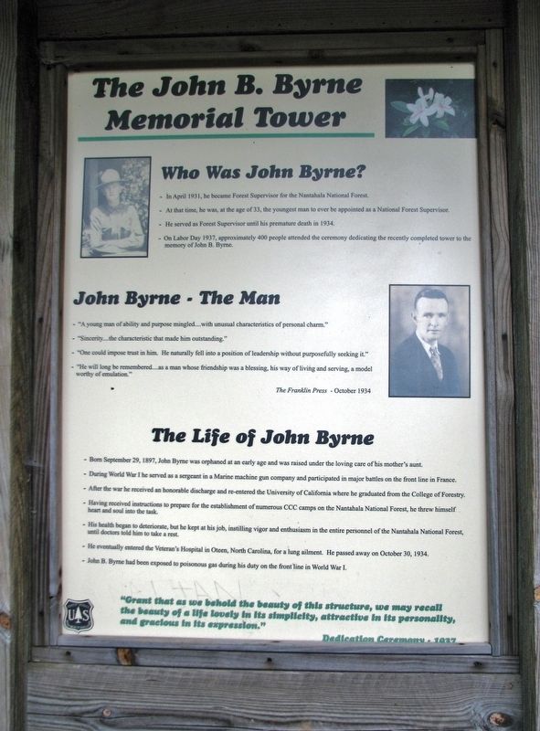 The John B. Byrne Memorial Tower Marker. Click for full size. The John B. Byrne Memorial Tower Marker image. Click for full size.