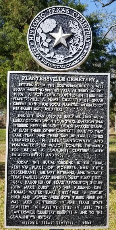 Plantersville Cemetery Marker image. Click for full size.