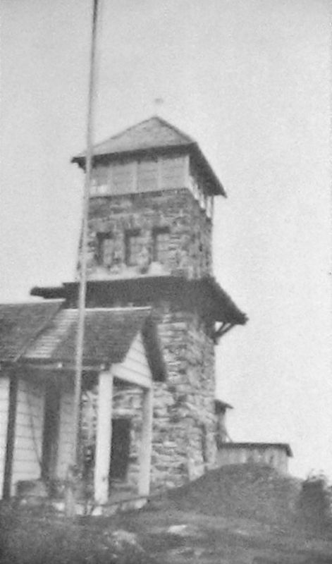 Marker detail: In 1935, the CCC began construction of an elaborate new lookout tower on Wayah Bald.. Click for full size. Marker detail: In 1935, the CCC began construction of an elaborate new lookout tower on Wayah Bald. image. Click for full size.