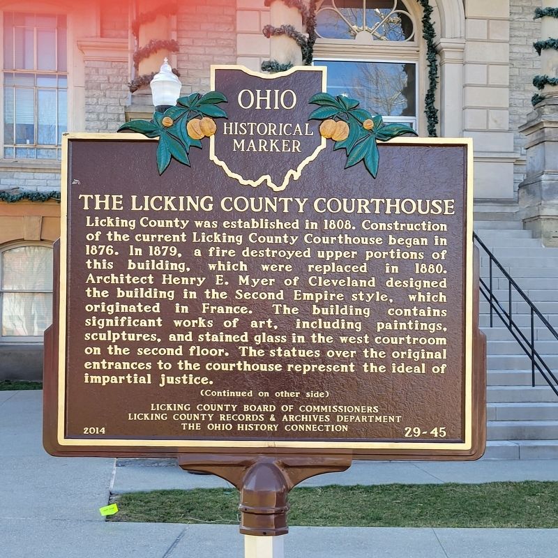 The Licking County Courthouse Marker, side one image. Click for full size.