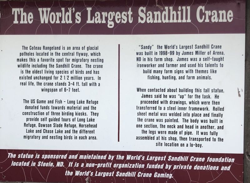 The World's Largest Sandhill Crane Marker image. Click for full size.