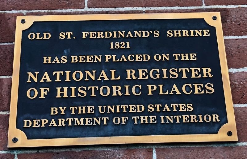 Old St. Ferdinand's Shrine National Register plaque on the church image. Click for full size.