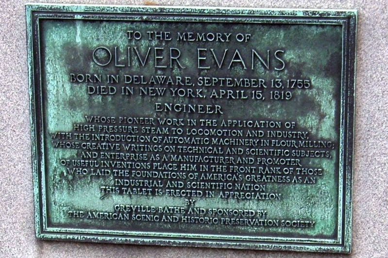 Oliver Evans plaque image. Click for full size.