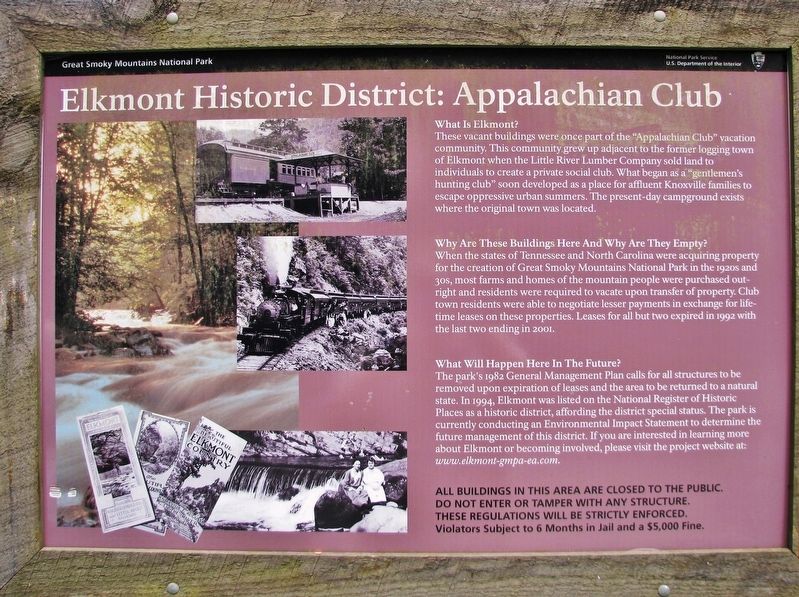 Elkmont Historic District: Appalachian Club Marker image. Click for full size.