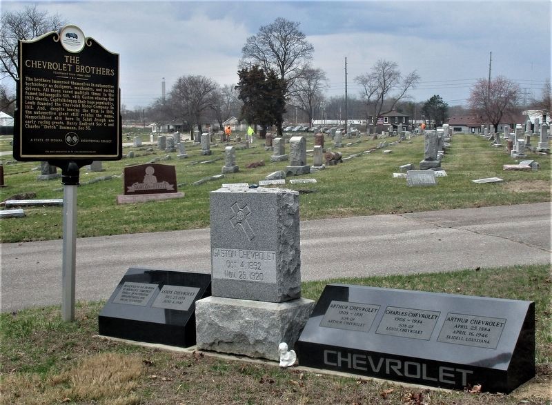 The Chevrolet Brothers Marker, next to the graves of the three brothers image. Click for full size.