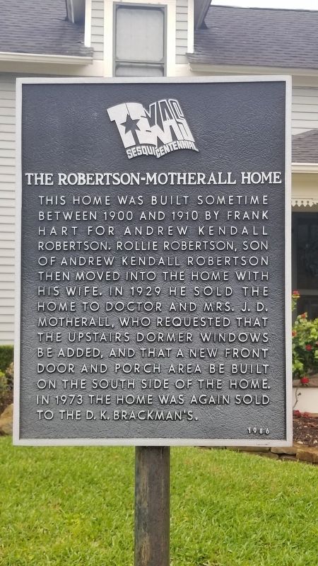 The Robertson-Motherall Home Marker image. Click for full size.