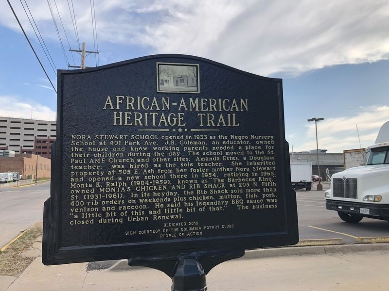 Nora Stewart School / Monta's Chicken and Rib Shack Marker image. Click for full size.