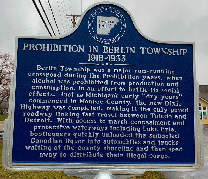 Prohibition in Berlin Township 1918~1933 Marker image. Click for full size.