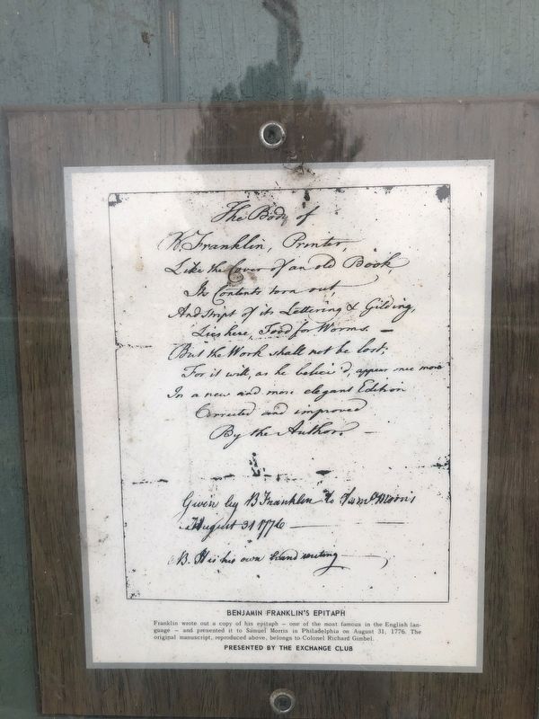 Benjamin Franklin's Epitaph image. Click for full size.