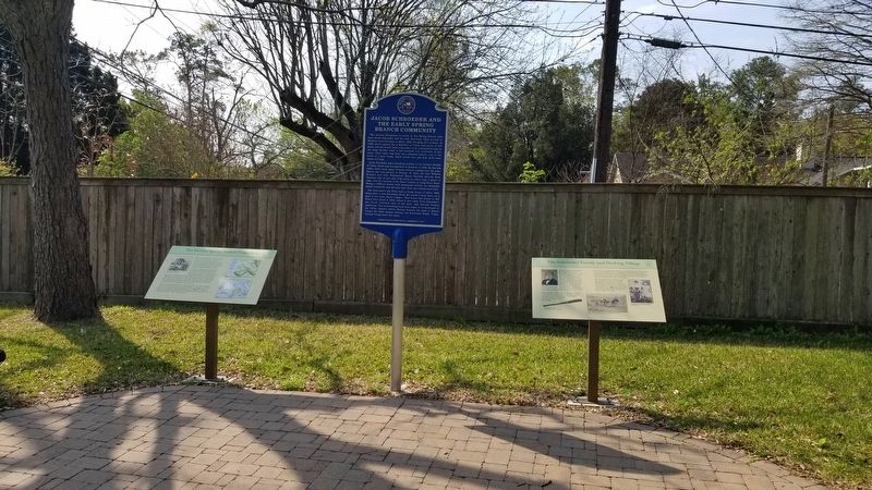 The Jacob Schroeder and Early Spring Branch Community Marker is in the middle of the three markers image. Click for full size.