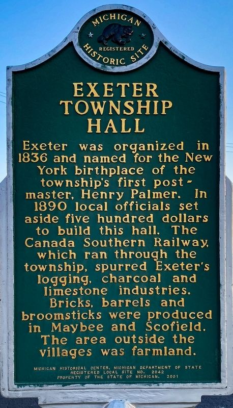 Exeter Township Hall Marker image. Click for full size.