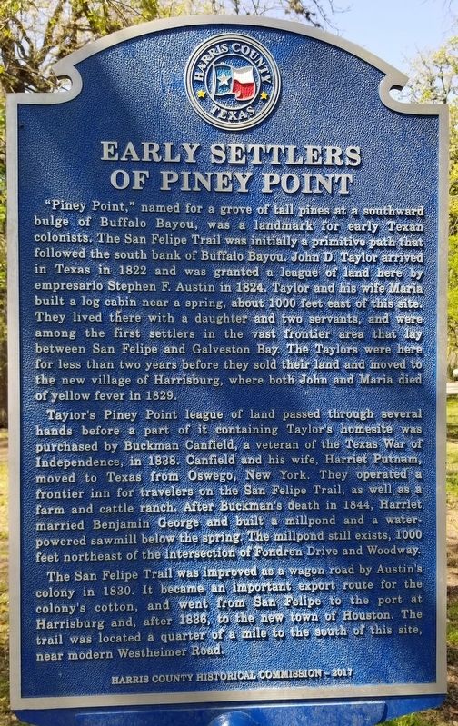 Early Settlers of Piney Point Marker image. Click for full size.