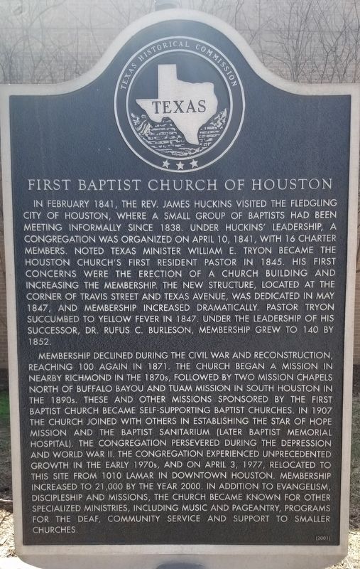 First Baptist Church of Houston Marker image. Click for full size.