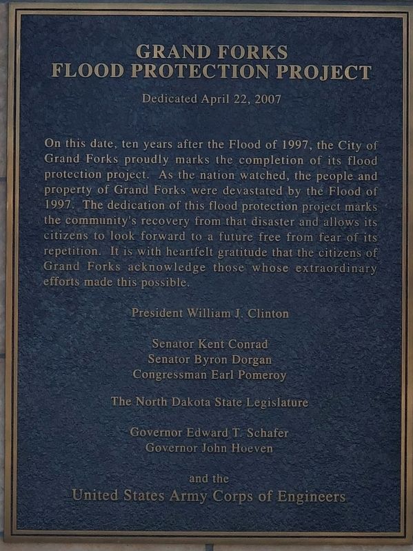 Grand Forks Flood Protection Project Marker. Click for full size. Grand Forks Flood Protection Project Marker image. Click for full size.