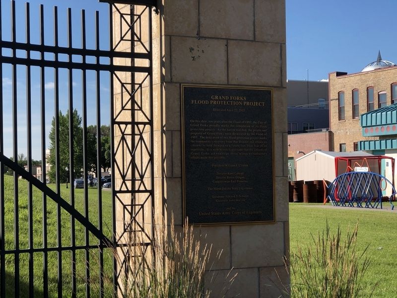 Grand Forks Flood Protection Project Marker. Click for full size. Grand Forks Flood Protection Project Marker image. Click for full size.