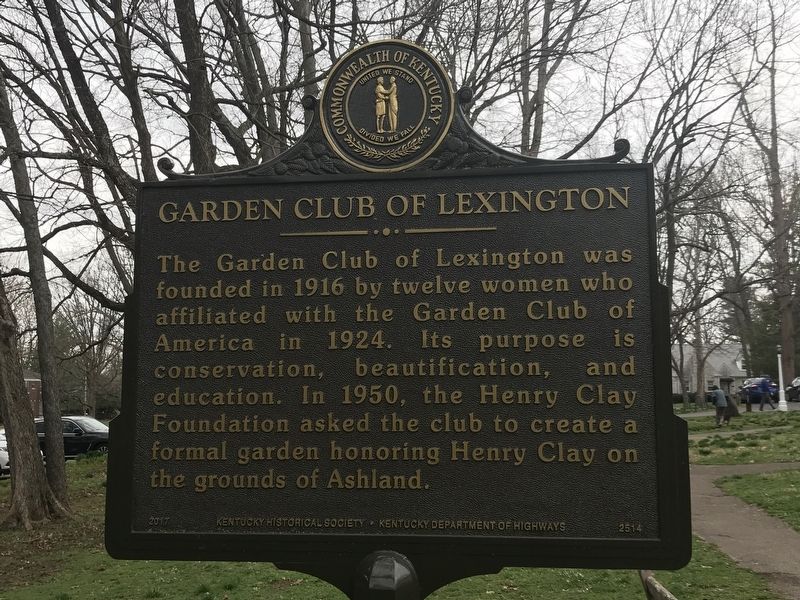 Garden Club of Lexington Marker. Click for full size. Garden Club of Lexington Marker image. Click for full size.