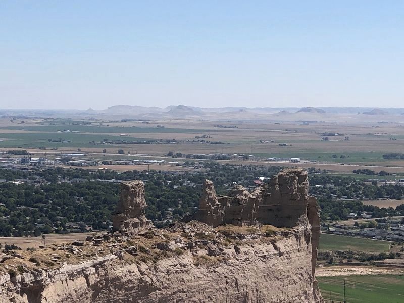 View of Chimney Rock from the summit at the marker. image. Click for full size.