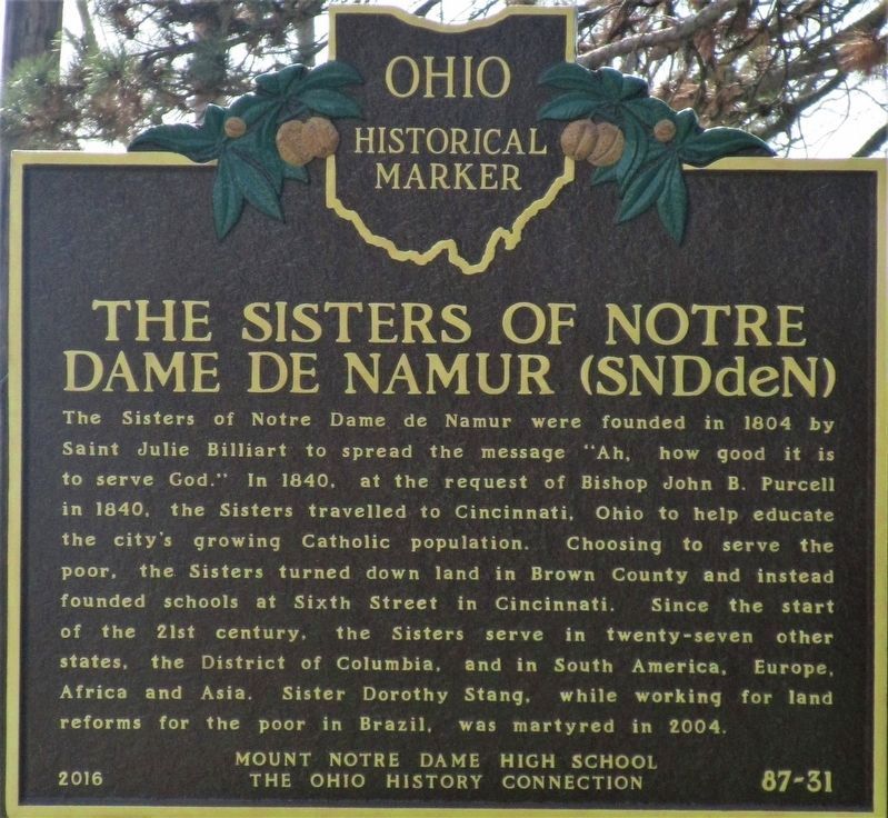 The Sisters of Notre Dame de Namur (SNDdeN) side of the marker image. Click for full size.