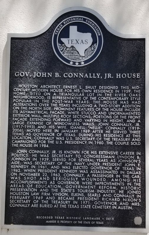 Gov. John B. Connally, Jr. House Marker image. Click for full size.