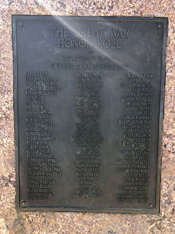 Madison State Normal School The Great War Honor Roll Marker. Click for full size. Madison State Normal School The Great War Honor Roll Marker image. Click for full size.