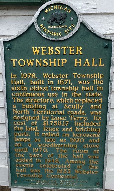Webster Township Hall Marker image. Click for full size.