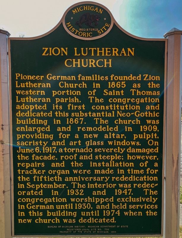 Zion Lutheran Church Marker. Click for full size. Zion Lutheran Church Marker image. Click for full size.