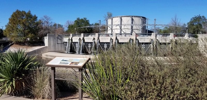 The view of the San Antonio River Flood Control Tunnel Marker from the road. Click for full size. The view of the San Antonio River Flood Control Tunnel Marker from the road image. Click for full size.