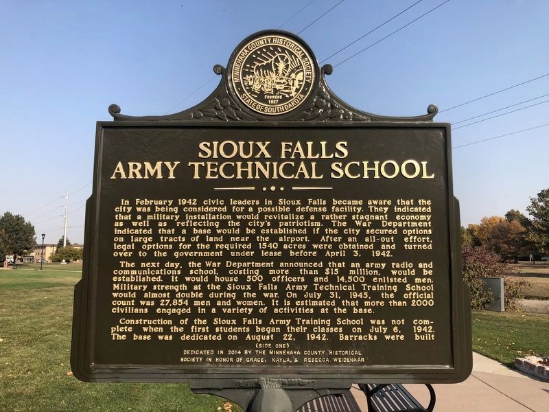 Sioux Falls Army Technical School Marker (side one) image. Click for full size.