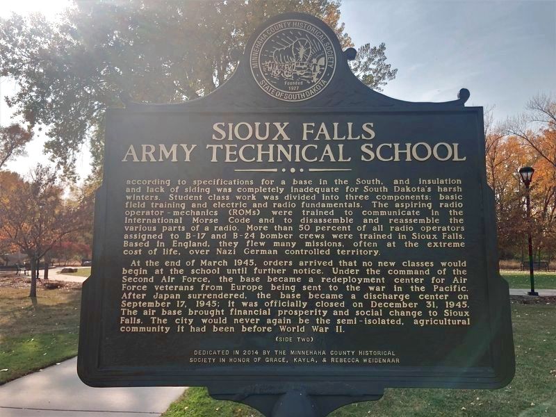 Sioux Falls Army Technical School Marker (side two) image. Click for full size.