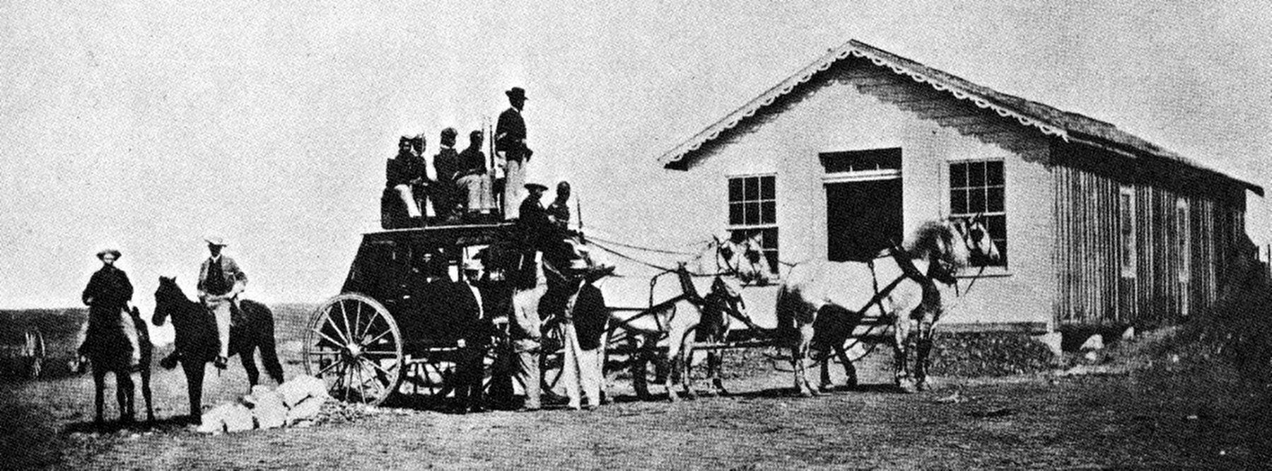 "Buffalo Soldiers Guarding Concord Type Stagecoach, 1869" image. Click for more information.