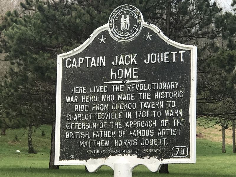Captain Jack Jouett Home Marker image. Click for full size.