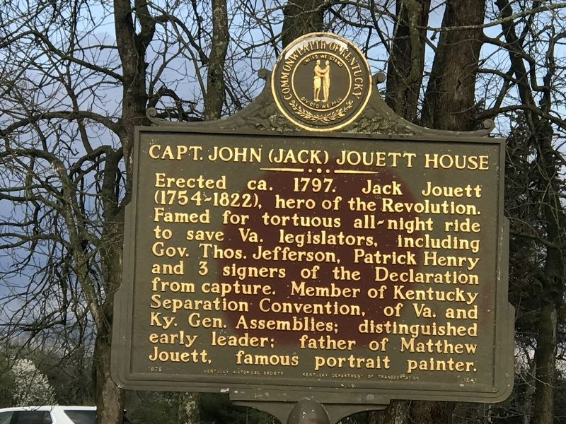 Capt. John (Jack) Jouett House Marker image. Click for full size.