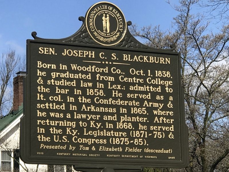 Sen. Joseph C. S. Blackburn Marker (Side A) image. Click for full size.