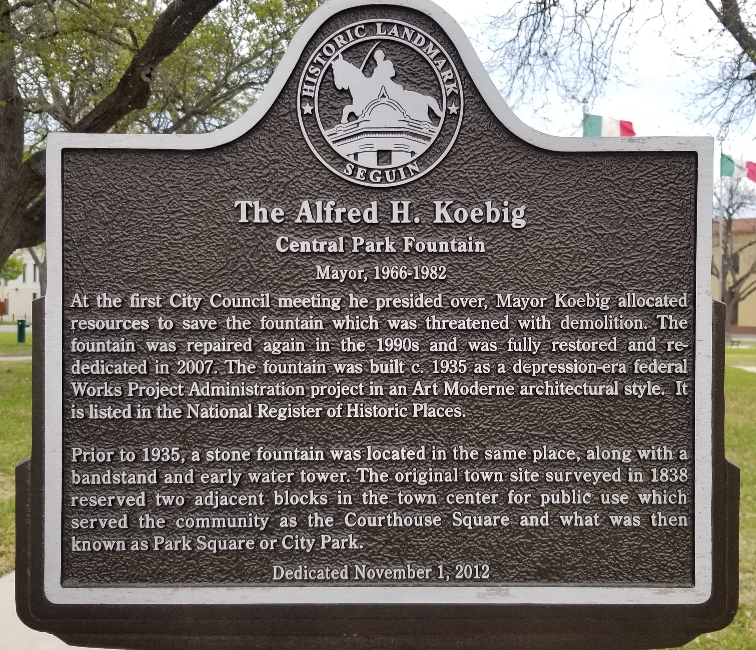 The Alfred H. Koebig Central Park Fountain Marker