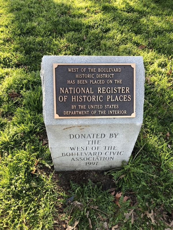 West of the Boulevard Historic District Marker. Click for full size. West of the Boulevard Historic District Marker image. Click for full size.