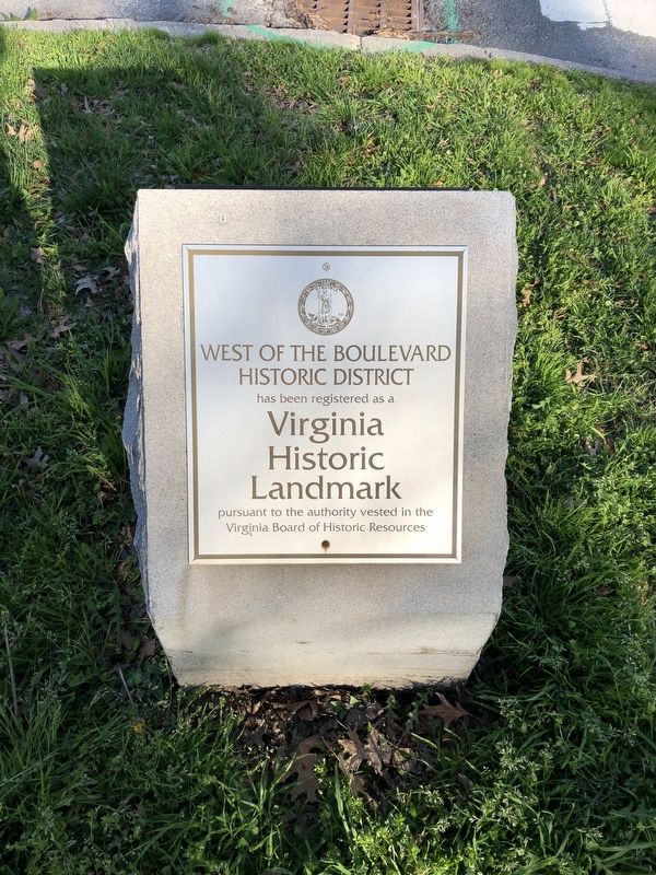 West of the Boulevard Historic District Marker. Click for full size. West of the Boulevard Historic District Marker image. Click for full size.