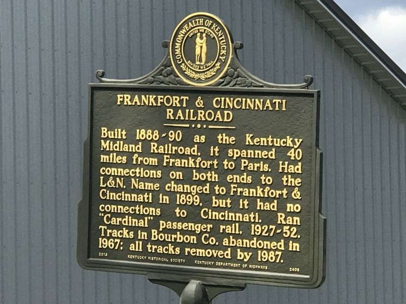 Frankfort & Cincinnati Railroad Marker image. Click for full size.