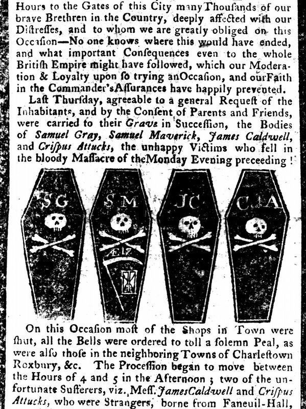 Four coffins of Men Killed in the Boston Massacre image. Click for full size.