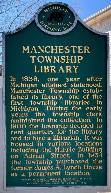 Manchester Township Library / James A. Lynch House Marker image. Click for full size.