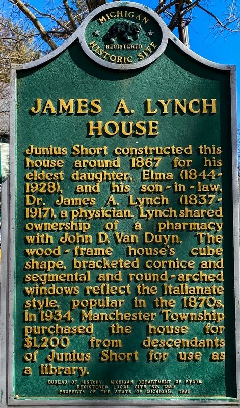 Manchester Township Library / James A. Lynch House Marker image. Click for full size.