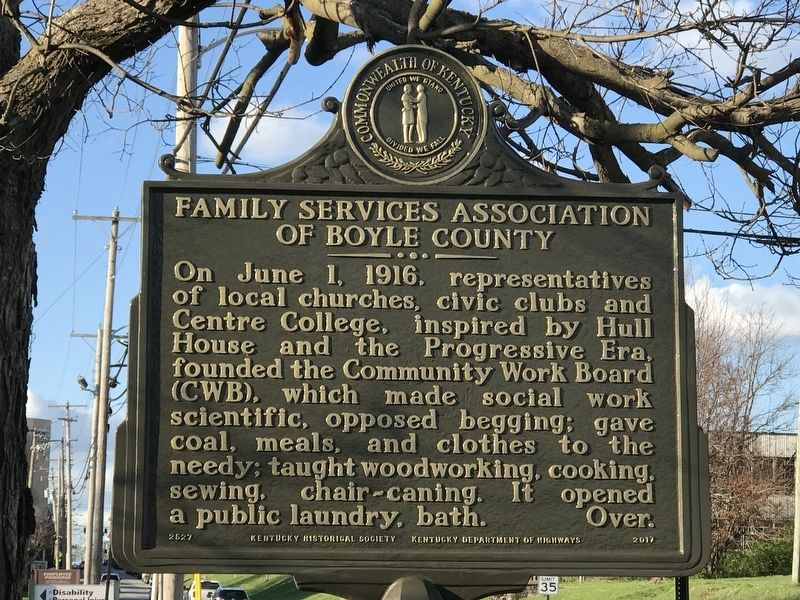 Family Services Association of Boyle County Marker (Side A). Click for full size. Family Services Association of Boyle County Marker (Side A) image. Click for full size.