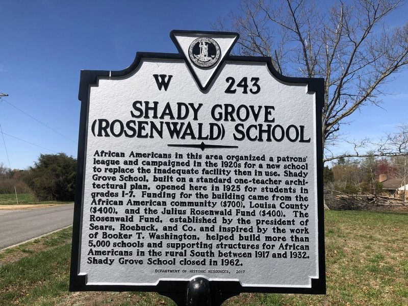 Shady Grove (Rosenwald) School Marker image. Click for full size.