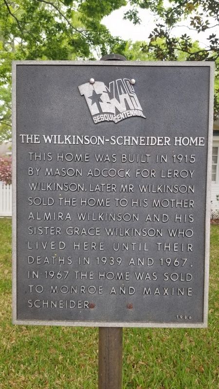 The Wilkinson-Schneider Home Marker image. Click for full size.