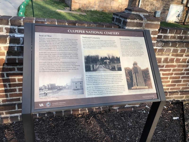 Culpeper National Cemetery Marker. Click for full size. Culpeper National Cemetery Marker image. Click for full size.