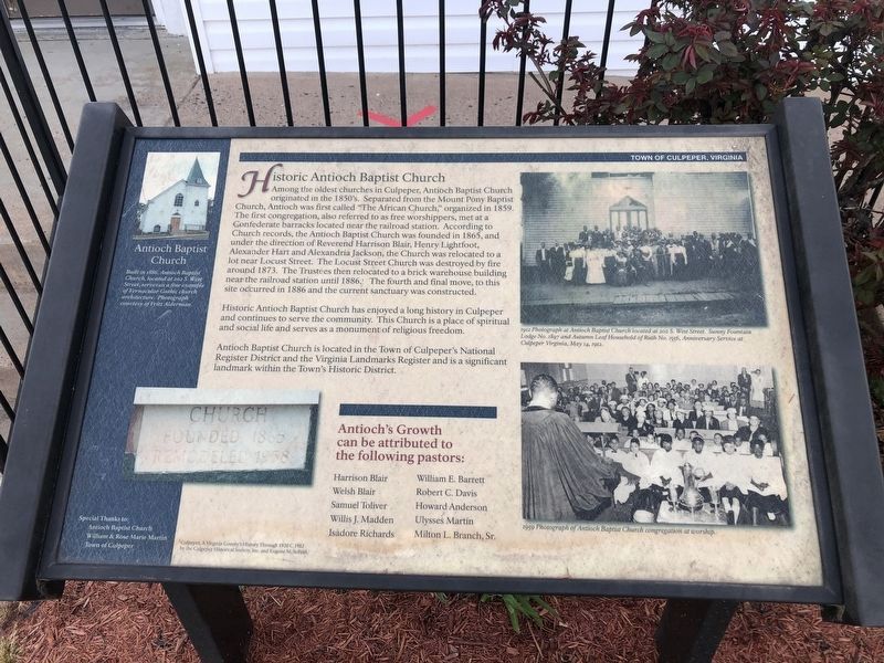 Historic Antioch Baptist Church Marker. Click for full size. Historic Antioch Baptist Church Marker image. Click for full size.