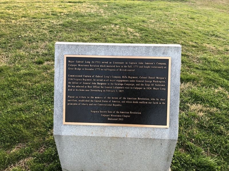 Major Gabriel Long Marker. Click for full size. Major Gabriel Long Marker image. Click for full size.