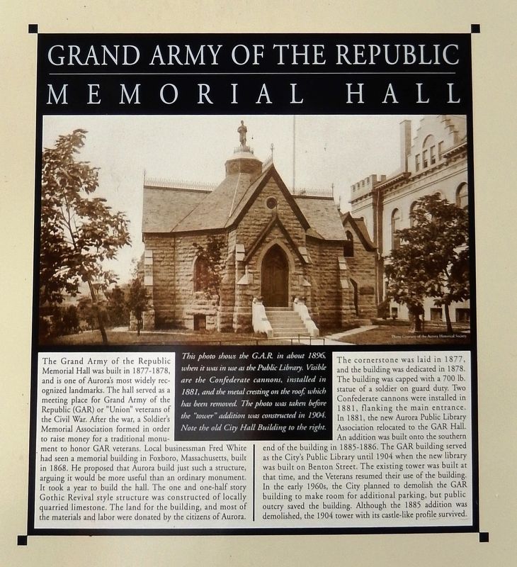 Grand Army of the Republic Memorial Hall Marker. Click for full size. Grand Army of the Republic Memorial Hall Marker image. Click for full size.
