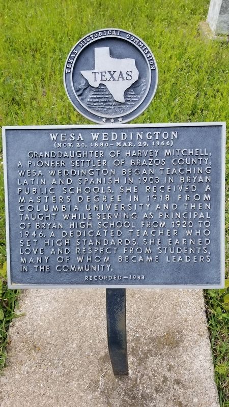 Wesa Weddington Marker. Click for full size. Wesa Weddington Marker image. Click for full size.